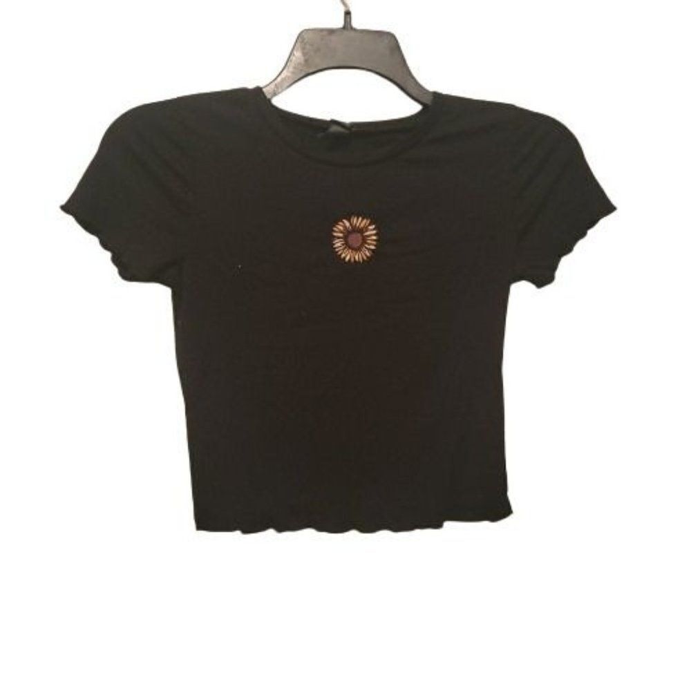 Wild Fable Womens Black Short Sleeve Crew Neck Pullover Cropped Top Size S